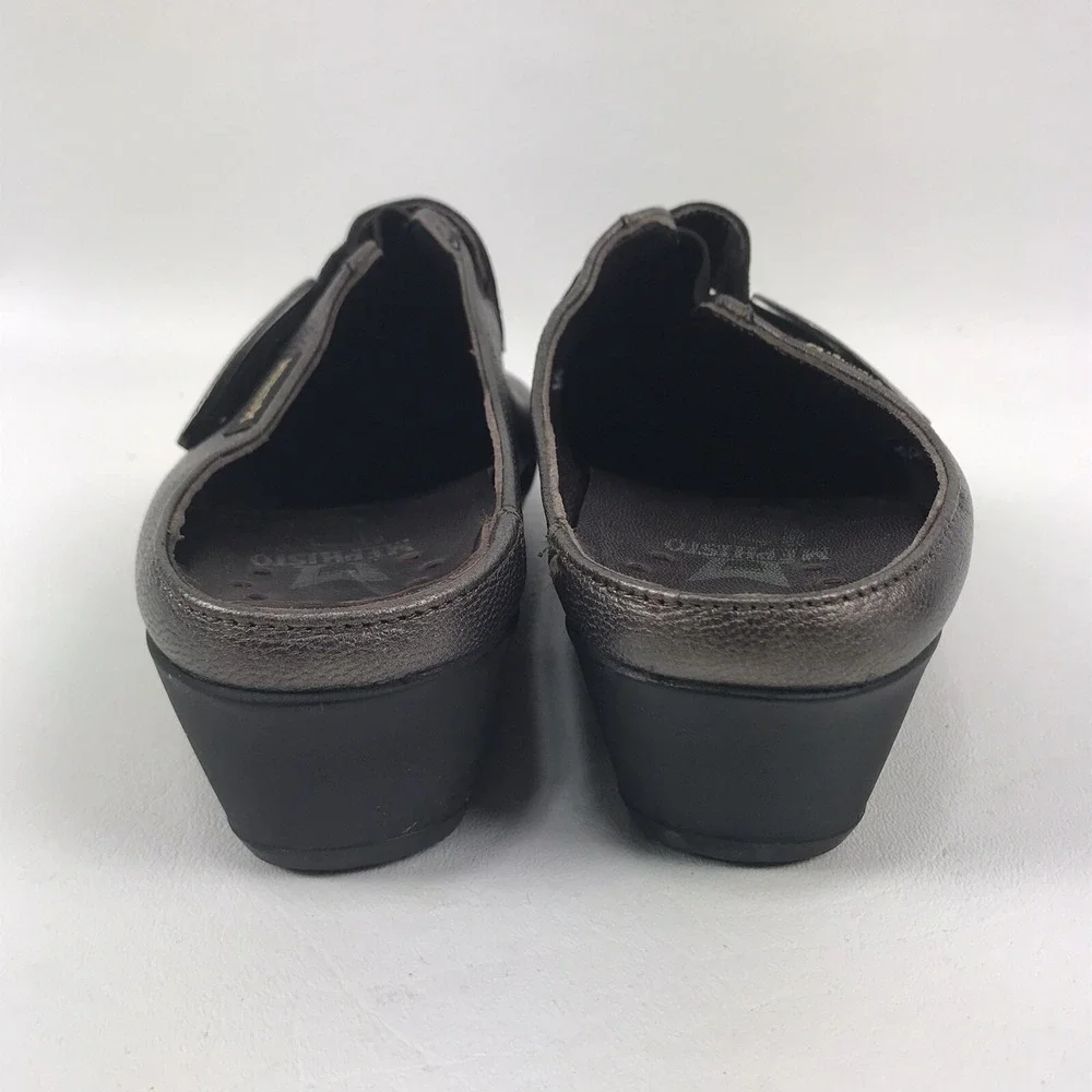 MEPHISTO Metallic Leather Slip‎ On Air Jet Walking Wedge Slides Shoes Womens 8.5
